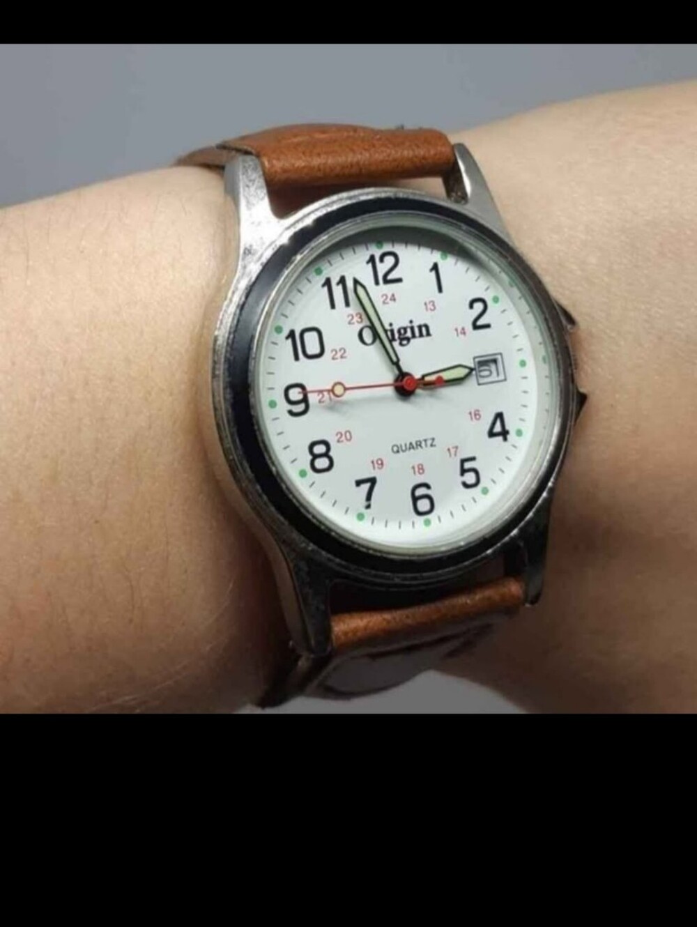 Origin White Dial Brown Leather Strap Watch